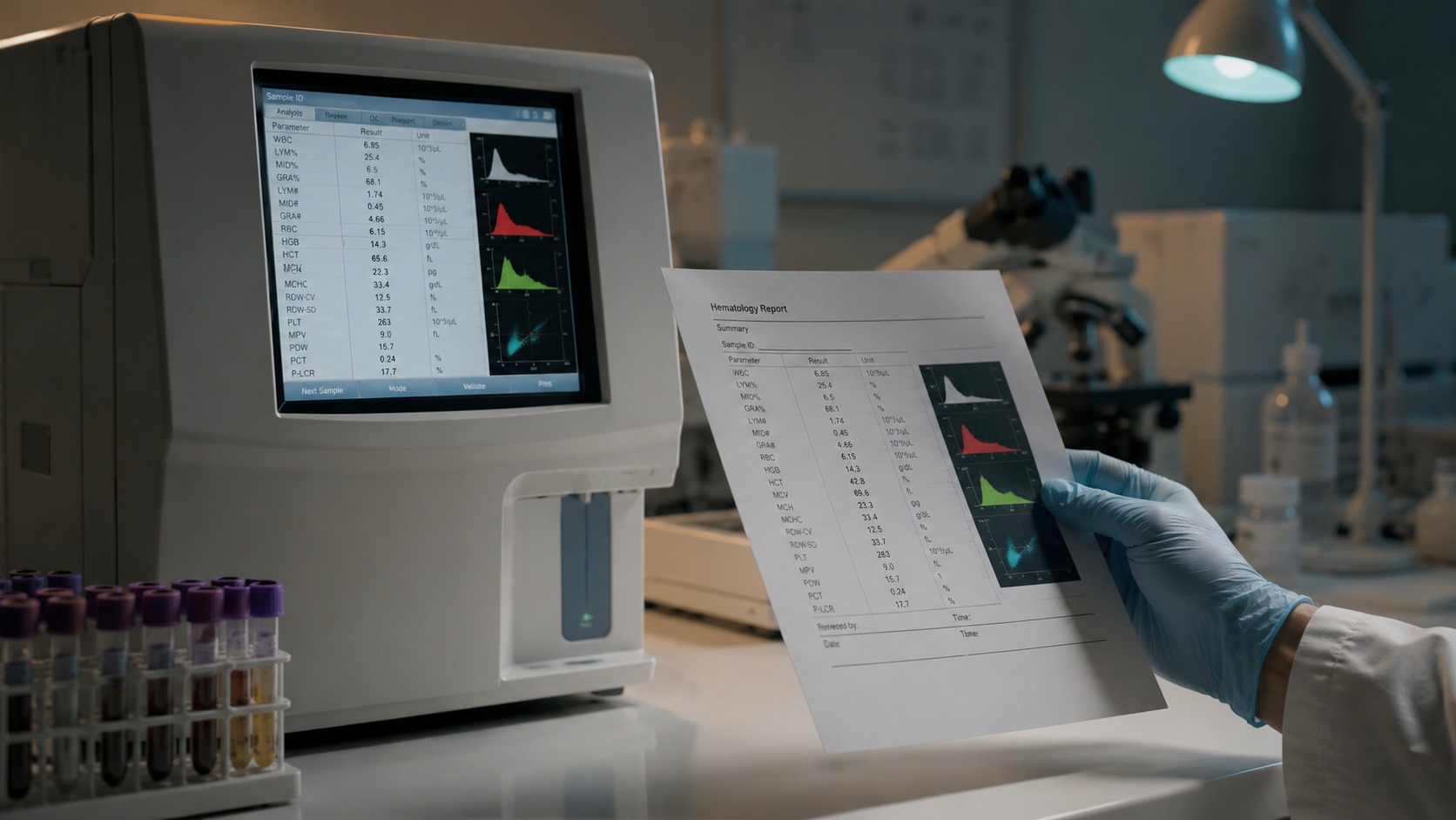 Veterinary hematology analyzer with printed data results for independent diagnostic validation